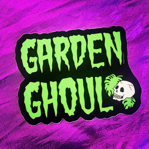 GARDEN GHOUL STICKER - spooky plants vinyl decal - summer goth monstera leaf skull - gardener plant witch vegan cottage core halloween gift