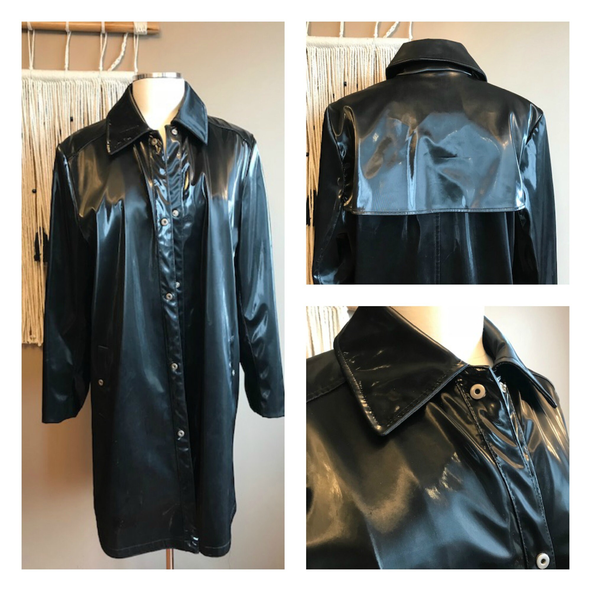 Vintage 80s PVC Trench Coat / Vinyl Trench Coat Shiny Black / Etsy