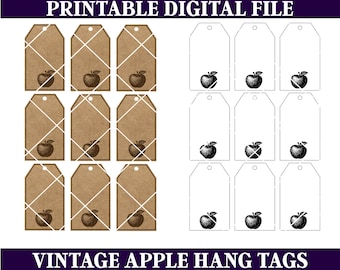 Printable Vintage Apple Hang Tags | Rustic Farmhouse Labels | Blank Kraft & White Tags | Jam Jar Tags | Editable in Canva or Print