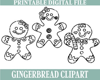 cute homework clipart black and white Gingerbread Trio Clipart Black and White Outline, Hand Drawn Christmas Designs, Holiday Bundle, Commercial Use, SVG, PNG and JPEG