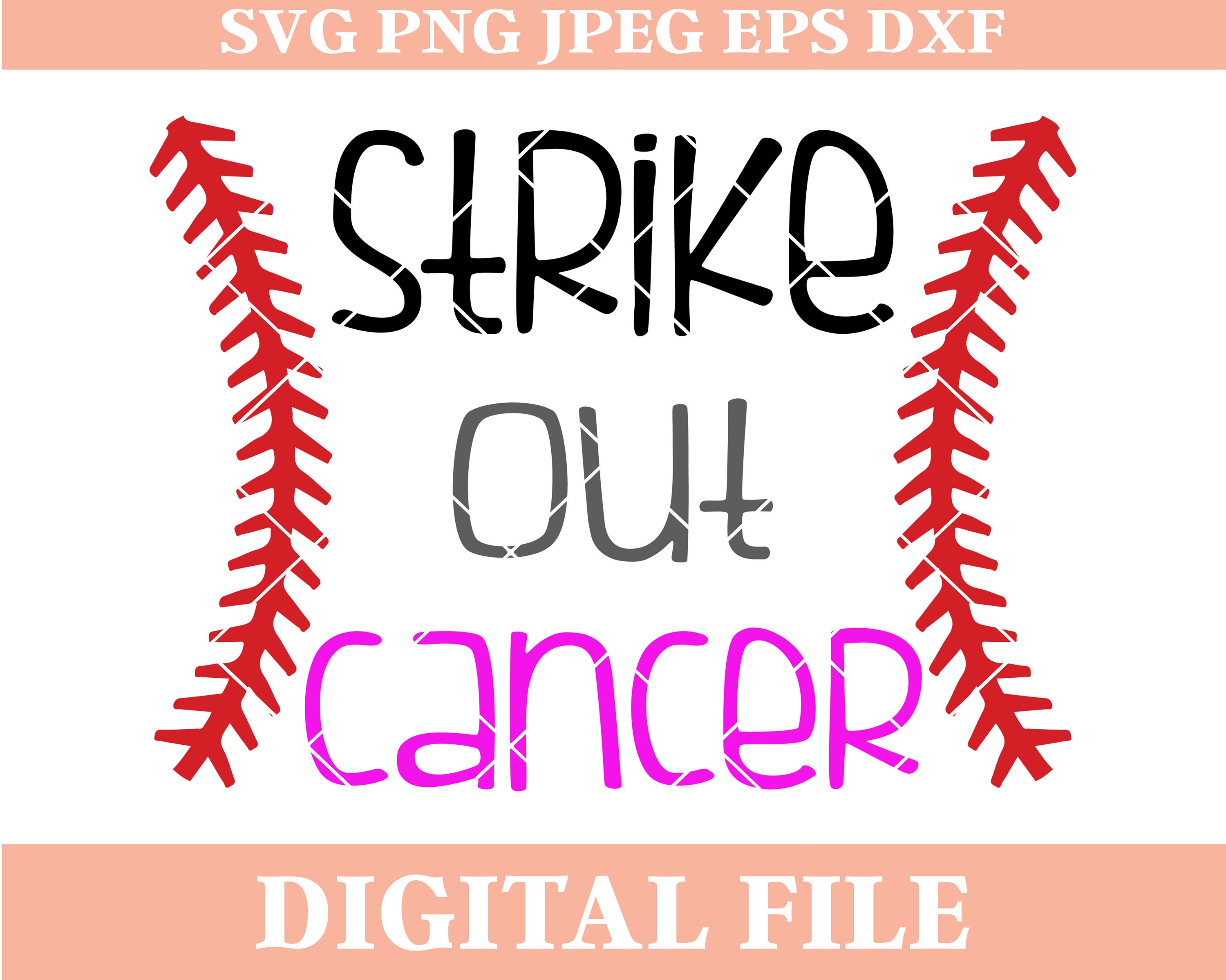 Strike Out Cancer svg design, Breast Cancer Awareness svg, Baseball saying,  Silhouette Cameo, iron on transfer, Cutting File