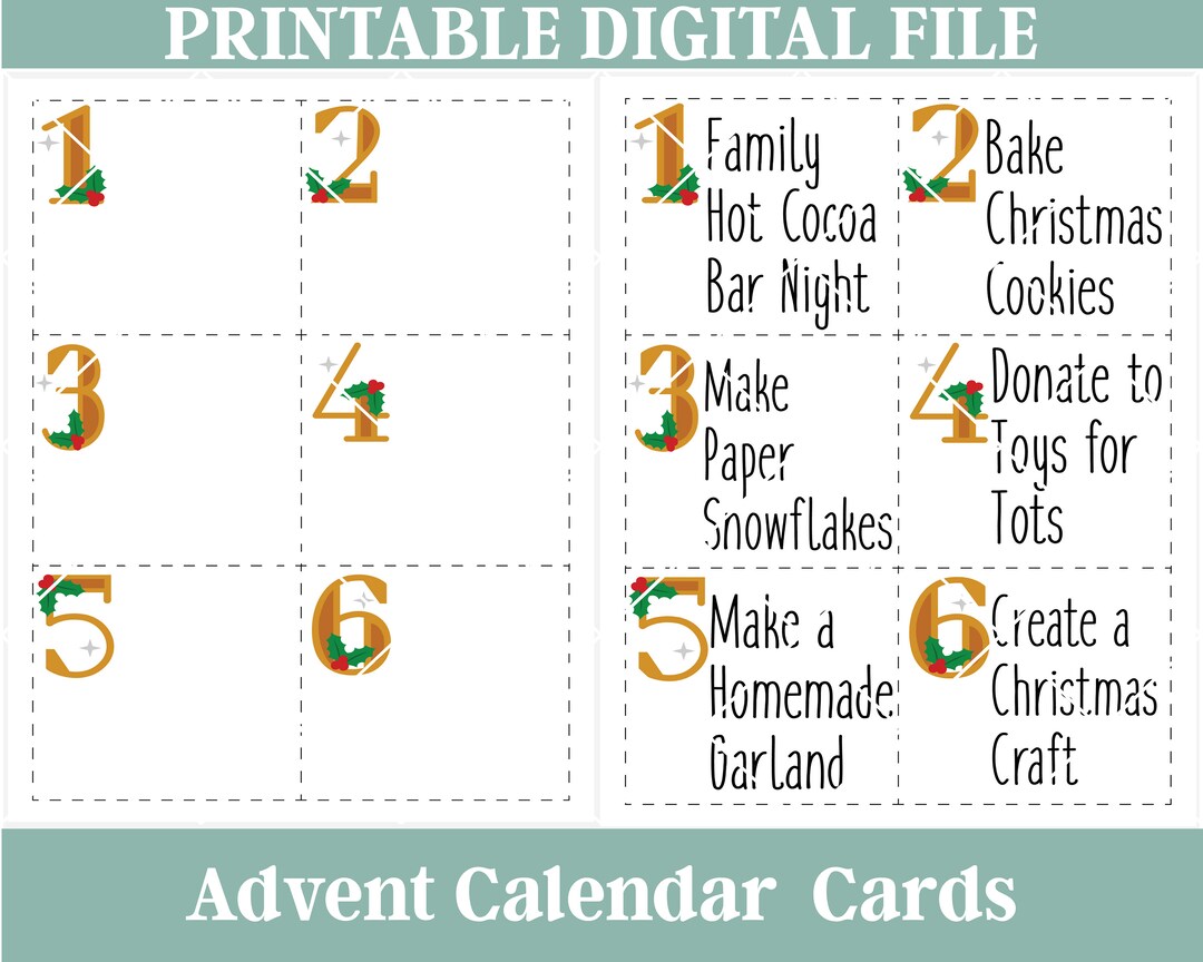 Printable Christmas Advent Calendar Cards, Letter Size, Blank and ...