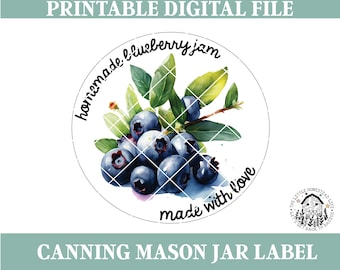 Blueberry Jam Canning Jar Digital Printable Labels, Can Be Customized, 2 inch and 3 inch