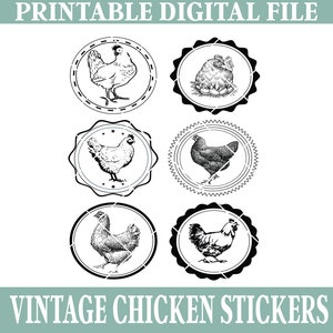 Vintage Chicken Stickers, Digital and Printable Perfect for Egg Cartons and Homesteads
