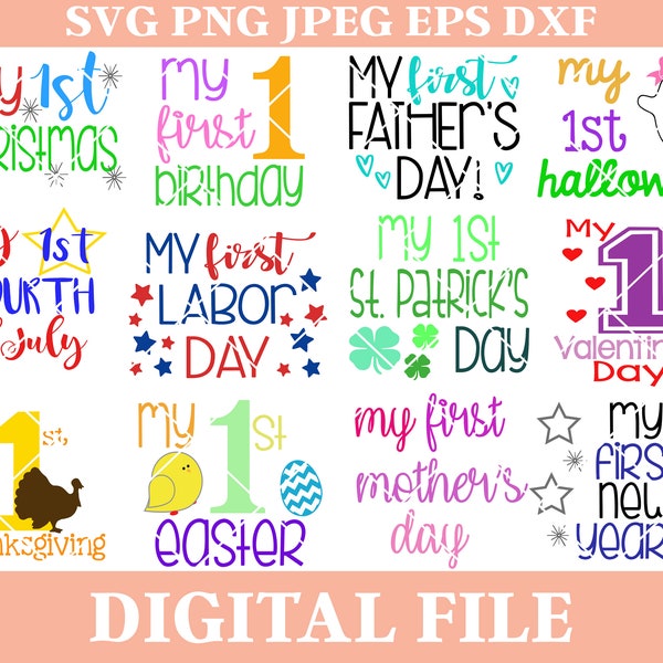 12 Baby First Holidays SVG Designs, Baby 1st, dxf cutting file, cricut svg, cameo svg, svg bundle, holiday designs