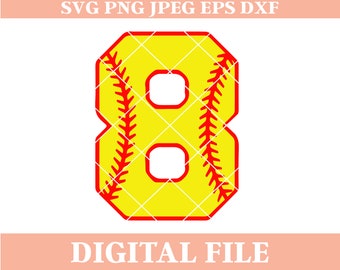Softball Number Eight SVG Design: Varsity Cut File (Digital Download