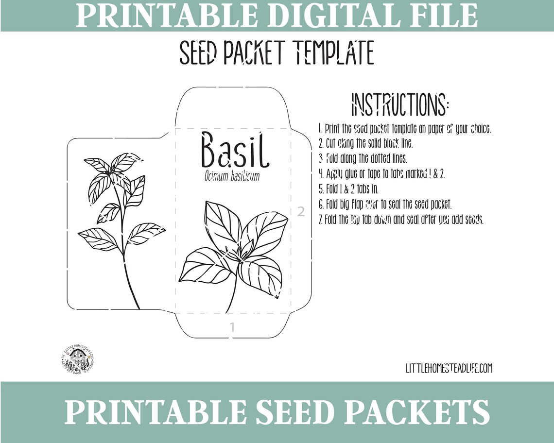 Basil Seed Packet Template Printable Instant Download Seed Etsy