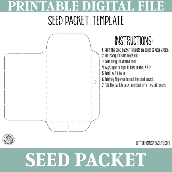 Blank Seed Packet Template, Add Your Own Image or Words, Printable, Print at Home JPG and PDF Files