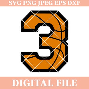 Basketball Nummer Drei SVG Design, 3 Varsity Nummer, Basketball Design, Geburtstag svg, cricut svg, dxf Schneidedatei