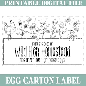 Afdrukbaar eierdooslabel 4,25 x 2,75 inch, eierdoos sticker, aangepaste eierdoos, aangepaste sticker, homesteading labels