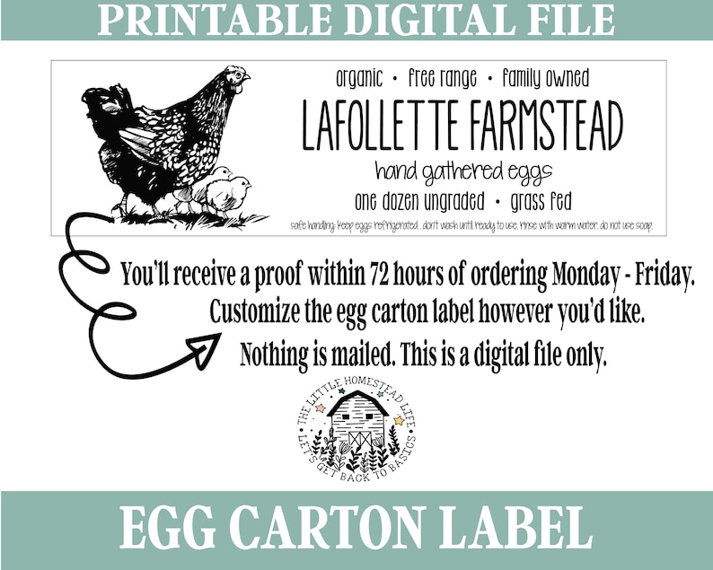 Custom Digital Egg Carton Label with Your Own Wording Designed Just for Your Small Farm, JPEG and PDF Files Included image 2