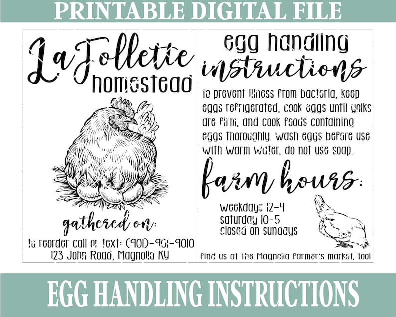 Egg Handling Instruction Card Printable Digital Download Etsy