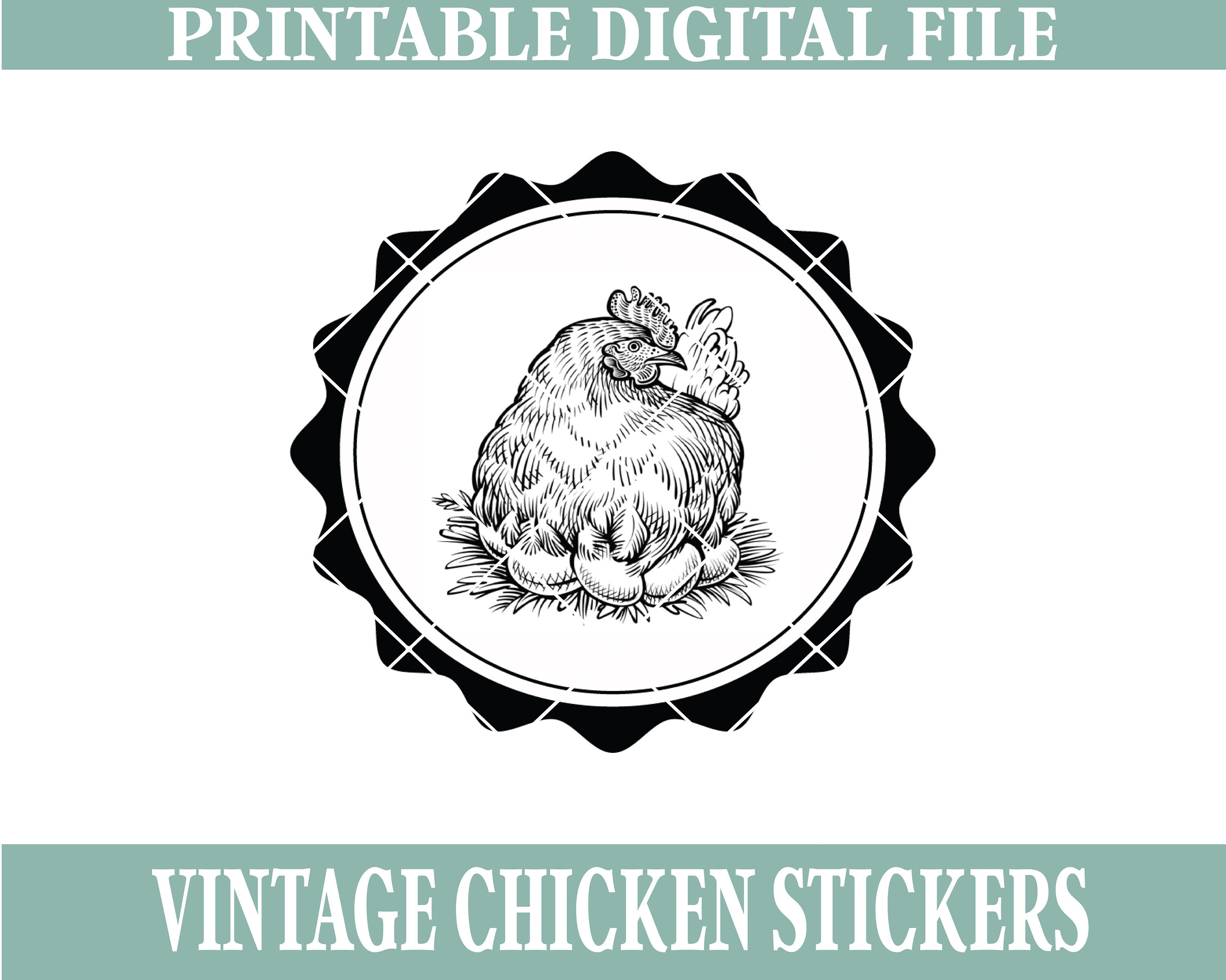 Vintage Chicken Stickers, Digital and Printable Perfect for Egg Cartons ...