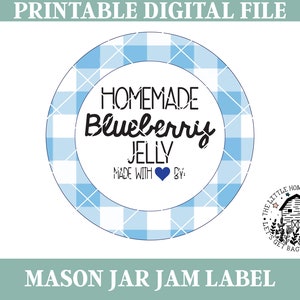 Blueberry Jelly Mason Jar Canning Label Printable, Print at Home, Custom Jam Label