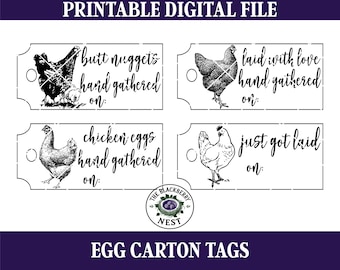 Printable Chicken Egg Carton Hang Tags – Farmhouse Labels (Digital Download)