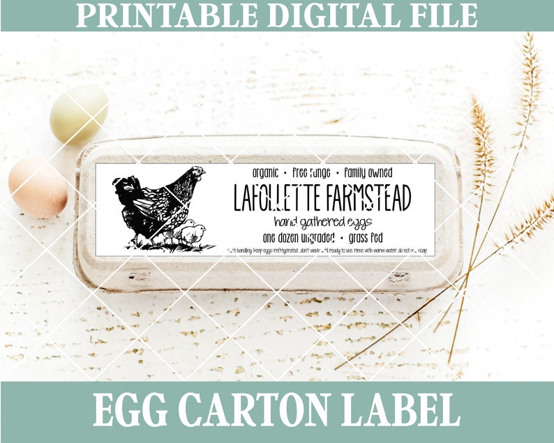 Custom Digital Egg Carton Label with Your Own Wording Designed Just for Your Small Farm, JPEG and PDF Files Included image 1