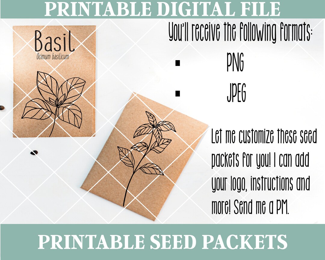 Basil Seed Packet Template Printable Instant Download, Seed Pack, Seed