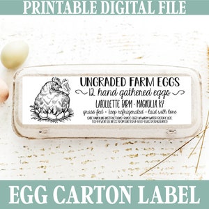 Eierdooslabel digitale download, afdrukbare PDF, JPEG en PNG, aanpassen en personaliseren, Farmer's Market Labels, Homestead Labels