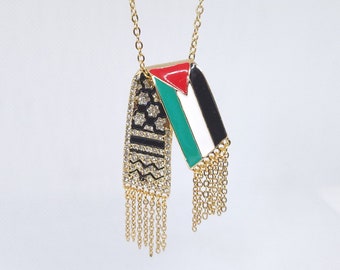 Palestine flag necklace, Palestinian flag necklace, palestine scarf necklace, palestine support necklace, support the resistance necklace