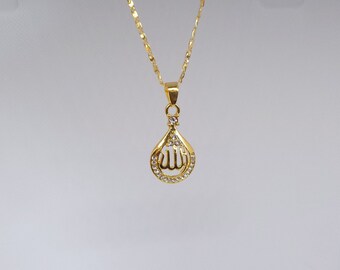 Gold Allah pendant necklace, Allah charm pendant  necklace, gold islamic jewelry, gold Muslim Allah God pendant charm neclace