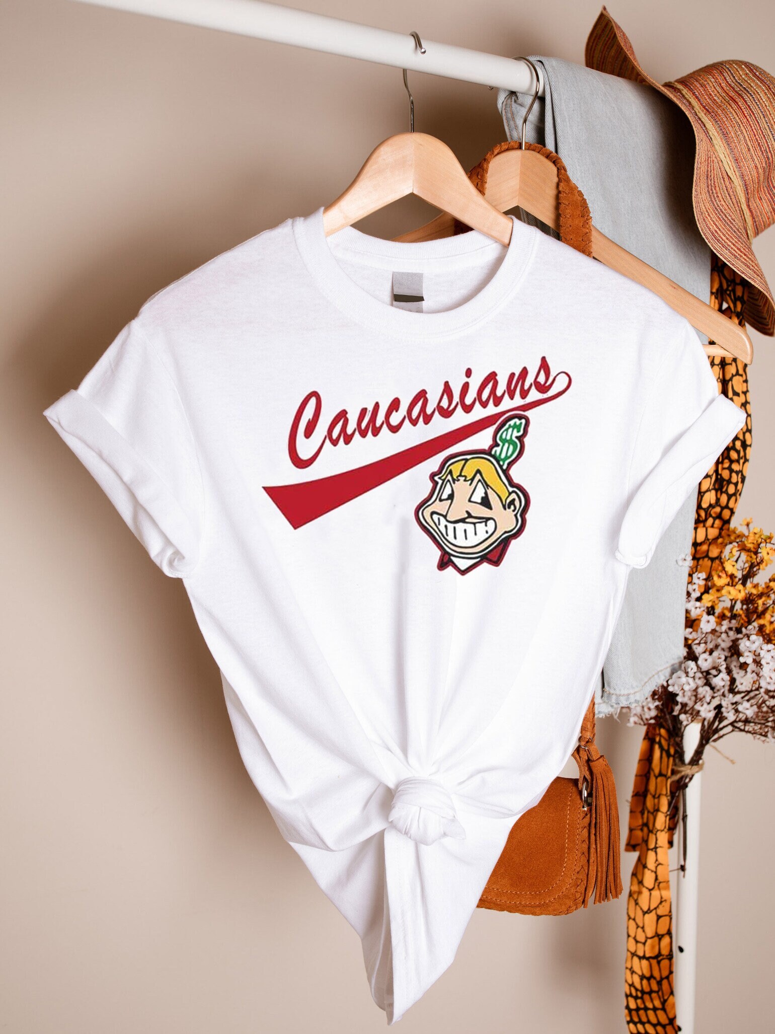 Cleveland Caucasians T-shirt Funny Parody Tee Vintage Funny 