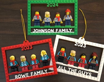 2024 Family of Four Brick Minifigure Ornament Holder, New Family Holiday Gift, Personalized Frame for Family, Unique Gift