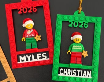 2026 Personalized Brick Minifigure Christmas Ornament, Customized Holiday Minifig Holder