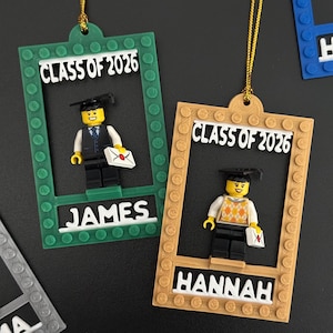 Personalized Class of 2026 Graduation Minifigure Ornament Frame, Custom Brick Holder
