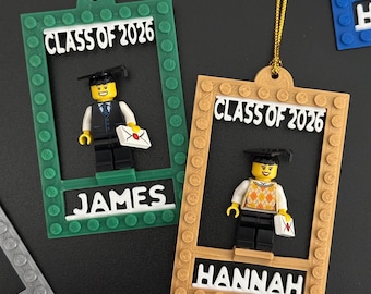 Personalized Class of 2026 Graduation Minifigure Ornament Frame, Custom Brick Holder