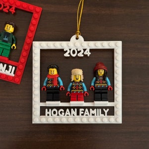 Family of Three Brick Minifigure Ornament Holder, New Family Holiday Gift, Personalized Frame for Family, Unique Gift