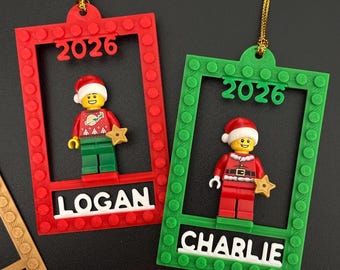 Personalized Brick Minifigure Christmas Ornament, Holiday Minifig Holder