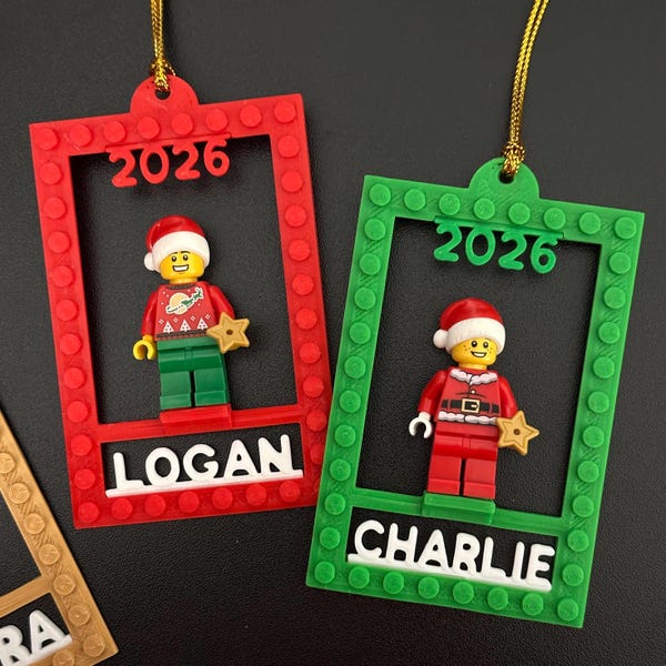 2026 Personalized Brick Minifigure Christmas Ornament, Customized Holiday Minifig Holder