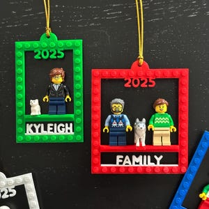 Personalized Brick Minifigure Ornament with Pet, 2025 Family Stocking Stuffer
