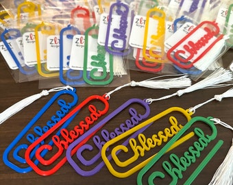 BOGO Free, Ready-To-Ship, "Blessed" Custom Paper Clip Bookmark, Easter/Stocking Stuffer, Party Favors, Christening, Confirmation Giveways