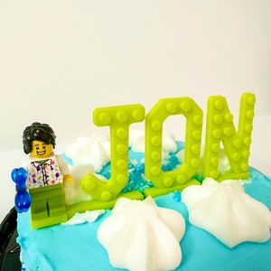 Personalized Brick Birthday Cake Topper with Minifigure Stand (Minifigure not included)