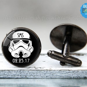 Storm Trooper initial Cufflinks Mens Star Wars Superhero Geekery Comic Nerd Movie Tie Bar Man Personalized Geekery Gifts Wedding Cuff link