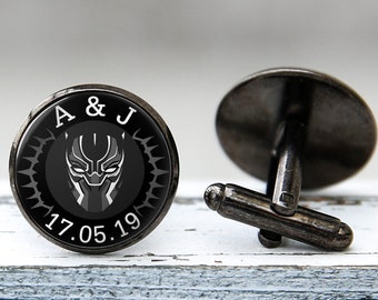 Black Pamther Initial Cufflinks Mens Date Superhero Geekery Comic Nerd Movie Tie Bar Personalized Geek Gifts Wedding Jewelry Pocket Watch