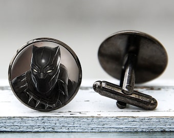 Gemelos Pamther negros para hombre inspirados en la película de superhéroes de cómics eek Geek Nerd Geekery personalizado Regalo para hombres Gemelos de boda para papás