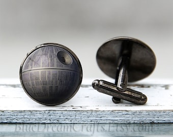 Death Star Cufflinks Mens Star Wars Superhero Geek Comic Nerd Movie Cufflinks for Man Personalized Geekery Gifts Wedding Cuff link for dads