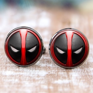 Deadpo0l manchetknopen heren superheld comic geek nerd manchetknopen voor man gepersonaliseerde geekery cadeaus voor mannen bruiloft manchetknoop voor vaders