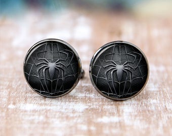 Black Spiderman Manschettenknöpfe Herren Superheld Comic Geek Nerd Manschettenknöpfe für Mann Personalisierte Geekery Geschenke für Männer Hochzeit Manschettenknöpfe für Papas