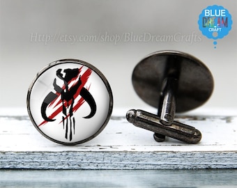 Boba Fett Cufflinks Mens Star Wars Superhero Geek Comic Nerd Movie Cufflinks for Man Personalized Geekery Gifts Wedding Cuff link for dads