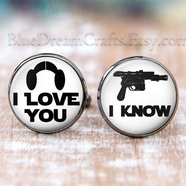 I love you I know Cufflinks Mens Star Wars Quotes Superhero Geekery Comic Nerd Movie Tie Bar Man Personalized Geekery Gift Wedding Cuff link