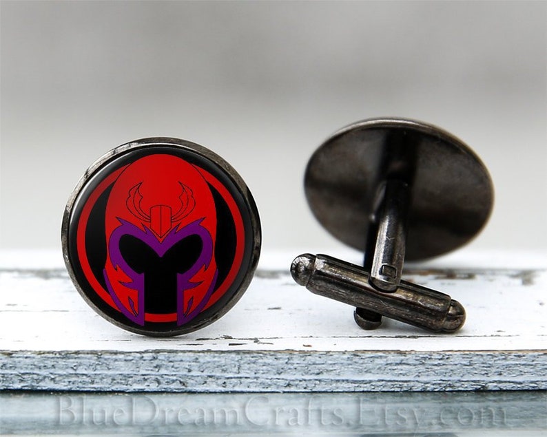 Magento Cufflinks Mens Superhero inspired Xmen Comic Geek Nerd Cufflink for Man Personalized Geekery gift for men Wedding cuff link for dads