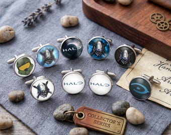 Video Game Infinite Legendary Cufflinks Mens Inspired Movie Nerd Cufflink Personalized Geekery Gift for Men Wedding Cuff link for dads