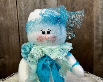 Handmade Snowman, "Ella" - 9" Mother's Day Snowman Gift, Collectible Snowman Decor, Snowman Decoration, Pink, Stuffed Snowmen