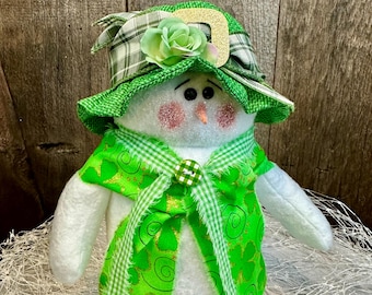St Patrick's Day Snowman Decor: "Sheila" with Shamrock Scarf