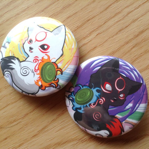 Okamiden Button Pins, Chibiterasu Pins, Okami Pin, Amaterasu Pins, Okami, Videospiel Pin, Anime Pin, Wolf Button Pin, Hund Button Pin