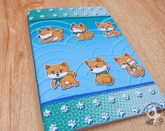 Shiba Inu Stickerbook, Softcover notebook, dagboek, gelinieerde pagina's, blanco pagina's, gestippelde pagina's, A5 notebook, schattig notebook, cadeau voor haar, handgemaakt