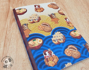 Japanese Food Stickerbook, Softcover notebook, dagboek, gelinieerde pagina's, blanco pagina's, gestippelde pagina's, A5 notebook, Herbruikbaar papier, schattig notebook